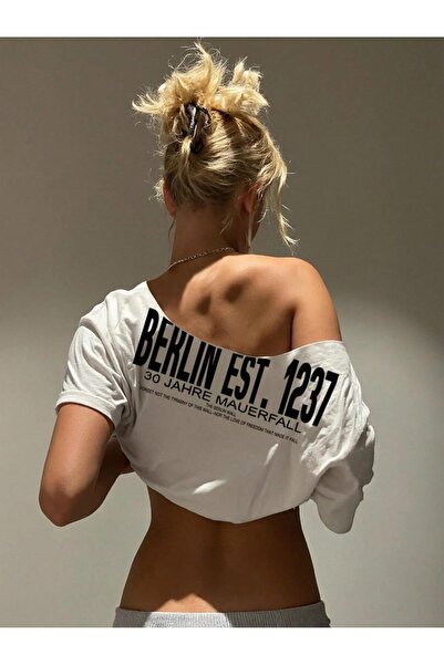 Afri White Berlin Printed Off-Shoulder Single Jersey Combed Cotton T-Shirt - Wearable Design on Both Sides