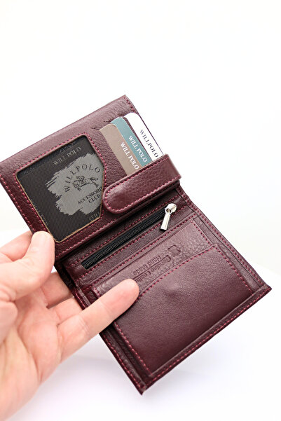 willpolo Hakiki Deri Dikey Orta Boy Bordo Cüzdan Kartlık