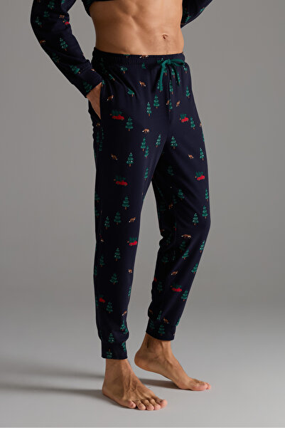 Syah Erkek Pamuklu Cepli Uzun Pijama Altı