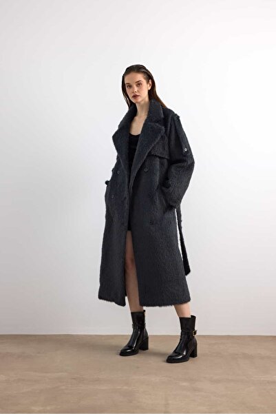 KIKU Long Plush Coat with Belt