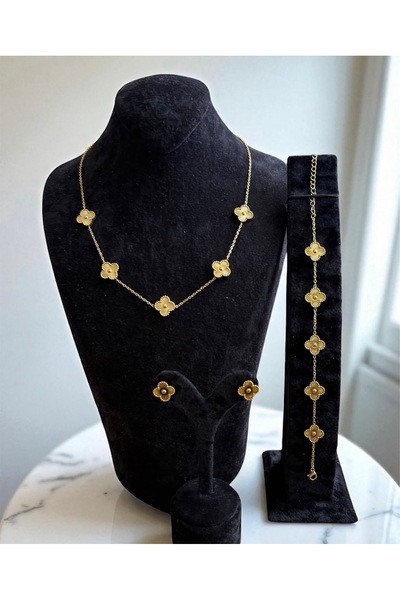 Constanza Exclusive Sarıya Sarı Mineli Kolye Bileklik Küpe Set
