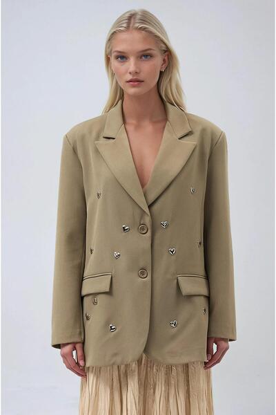 Lijuri Heart Printed and Double Button Blazer Jacket 6162