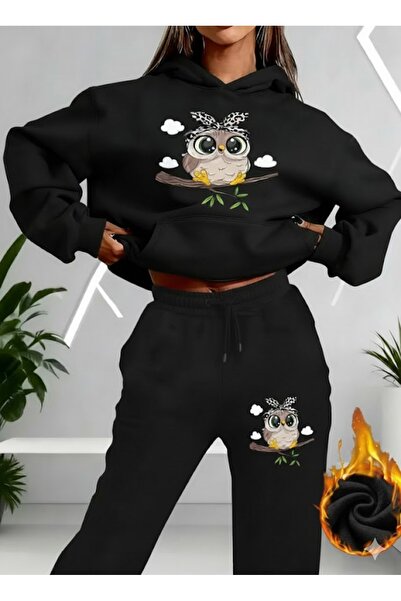 PENTHİLUS طقم رياضي للجنسين بنقشة بومة لطيفة. مقاس كبير 3 خيوط مبطن بالصوف مج...