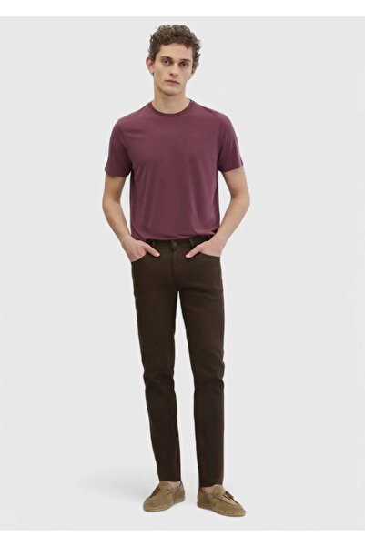 Ramsey Brown Plain Woven Slim Fit Casual Cotton Blended Trousers