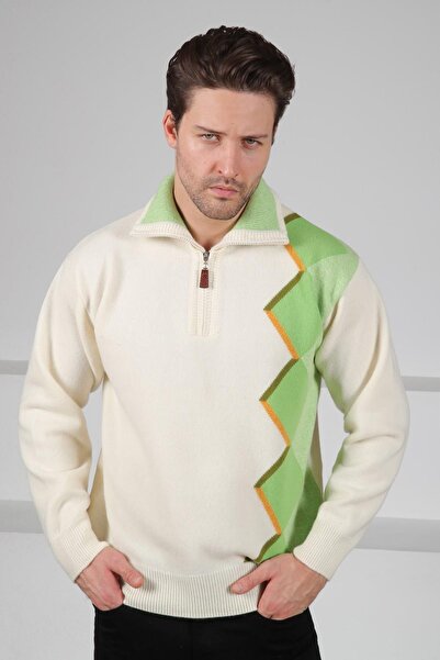 Ferraro Ανδρικό πλεκτό πουλόβερ από 100% μαλλί αρνιού με ασύμμετρο σχέδιο με ...