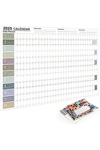 Arabest مخطط تقويم حائط لعام 2025، مخطط تقويم مثبت على الحائط للاستخدام على مدار العام مع حدود يومية شبكية