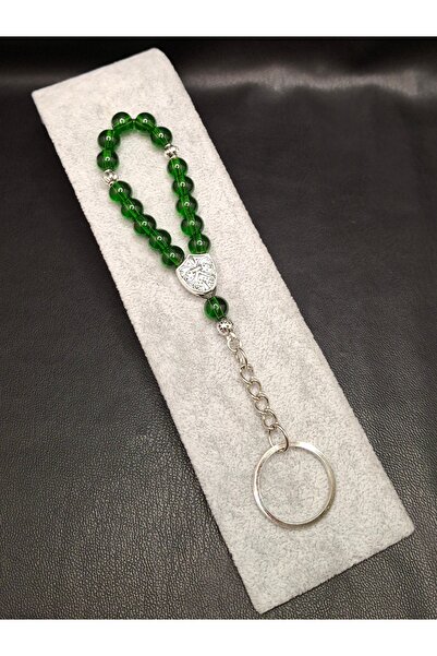 Han Ticarethane Green Color Glass 15-Piece Rosary Keychain