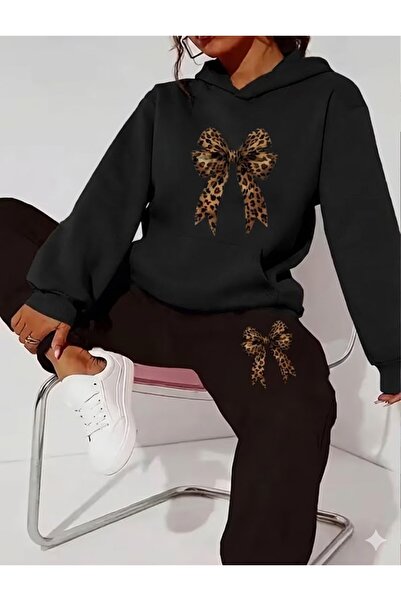 PENTHİLUS Stylish Tracksuit with Leopard Print Bow Detail. Over Size Tracksui...