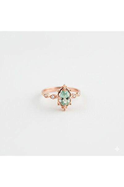 GIBYJEWEL Antika Tarz Pırlanta Modeli Yeşil Zirkon Taşlı 925 Ayar Minimal Ros...