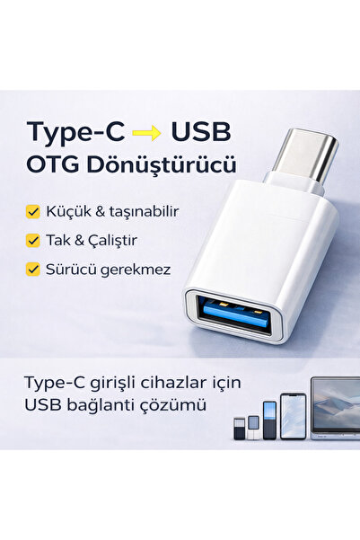 SepetteX Type-C → USB OTG Adaptör | Android Telefon ve Tablet Uyumlu çevirici dönüştürücü
