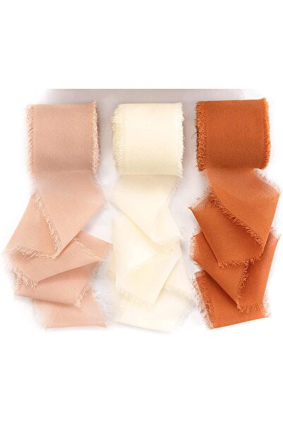 X SPRING Handmade Fringe Chiffon Ribbon, 3 Rolls 4cm 5 Yard Cream Orange Ribbons Set