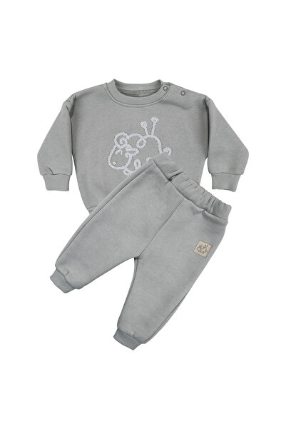 bebegen طقم مكون من قطعتين مطرز بخيوط ثلاثية باللون الرمادي للجنسين