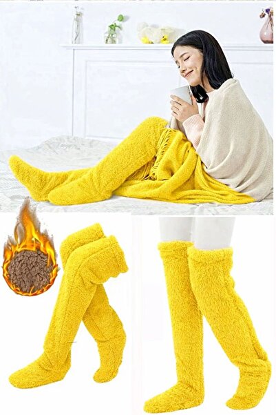 BE ACTİVE Peluş Uyku Çorabı Welsoft Diz Üstü Çorap Bacak Isıtıcı Panduf Çorap...