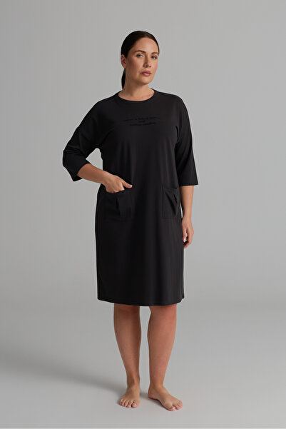 Hays Kadın Plus Size Pamuklu Uzun Kollu Gecelik