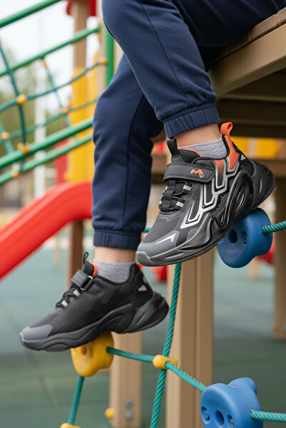 Marco Kids Marcokids 161-T5440210 F Pantofi sport pentru băieți, negru portoc...