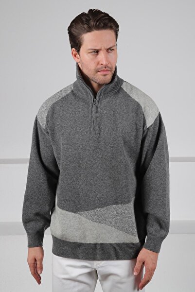 Ferraro Tricotaj pentru bărbați, cu gât țesut, cu fermoar, cu mâneci lungi, c...