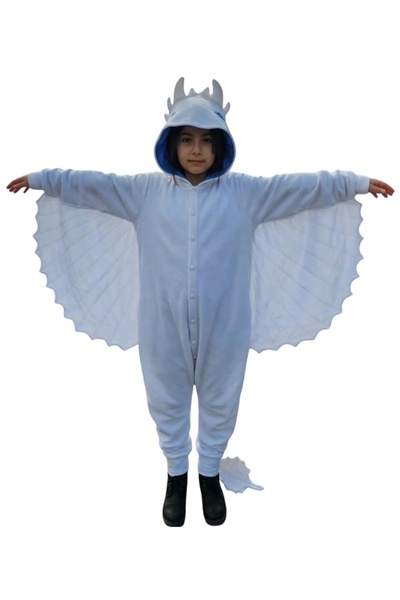 Kostüm Sarayı Işığın Öfkesi Ejderha Kostümü | Beyaz Ejderha Pijama Tulum Kostüm