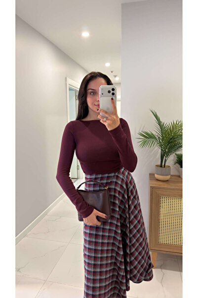 BİRCANÇİL Dlvin Dussa Burgundy Boat Neck Blouse