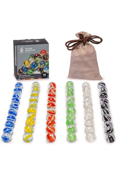 Yellow Mountain Imports 60 Piece Clear Glass Marbles - 16mm, Child