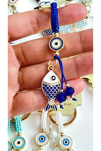Cassime Navy Blue Fish Gold Plated Evil Eye Keychain