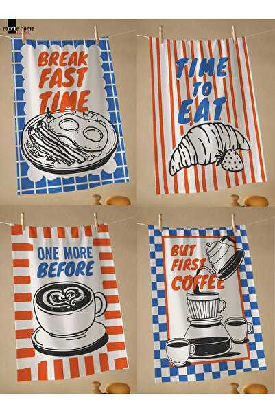 Marte Home BREAKFAST CLUB - RENKLİ BASKILI 4'LÜ SET 40x60 MUTFAK HAVLUSU, KUR...