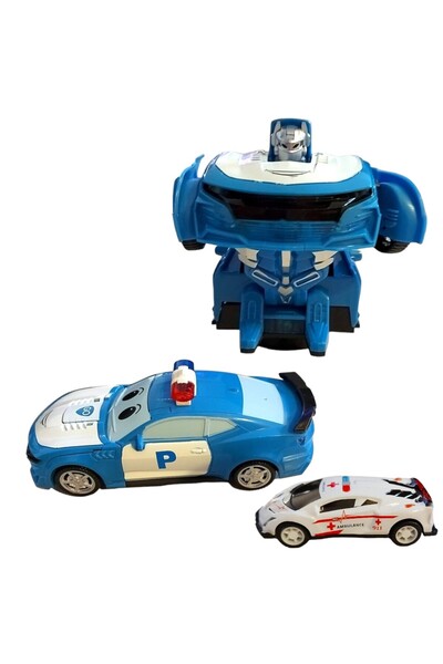 OEM Jucarie transformers robot,autospeciala politie,plastic,17 cm cu o minimasinuta metal,6.5 cm,3 ani+