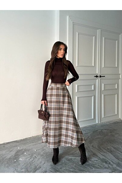 MODA Elite Women's Plaid Patterned Flared Skirt