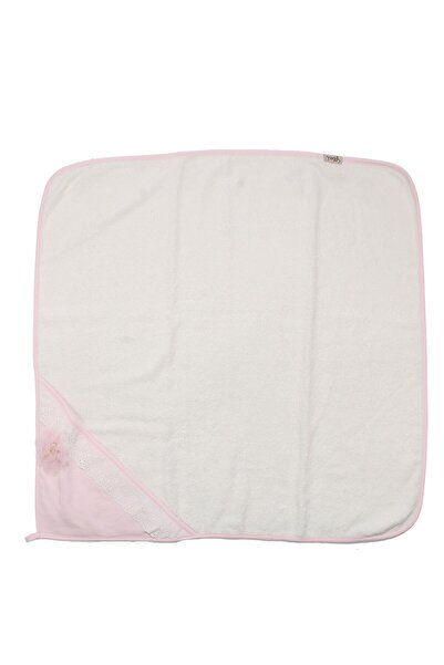 bebegen طقم مناشف من التول المزخرف بالورود باللون الأبيض والوردي للفتيات الصغيرات مقاس 75 × 75 سم