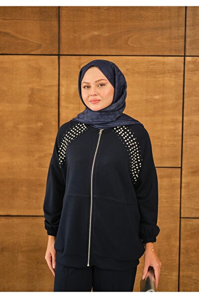 giyimbutik Omuz taş detay takım lacivert