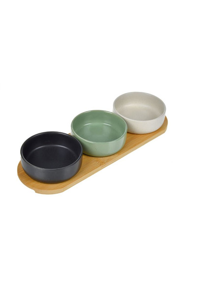 VonaHome Ceramic Serving Bowl Set of 3 with Bamboo Plate 30X10X4.5 cm