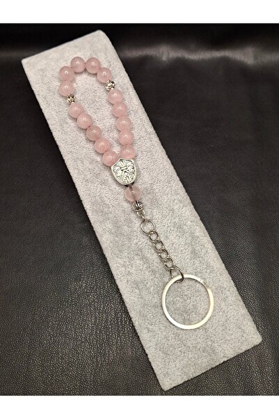Han Ticarethane Breloc cu mărgele de rugăciune din piatră naturală, cristal roz, cuarț, 15 piese