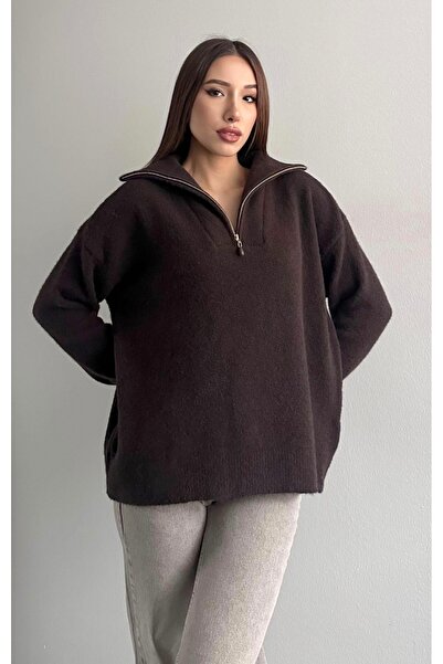 fujya Pulover din tricot cu fermoar, cu textura moale