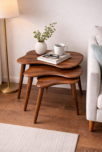 Trihome A+Plus Masif Gürgen Ağacı 3’lü Zigon Sehpa | El İşçiliği Doğal Ahşap ...