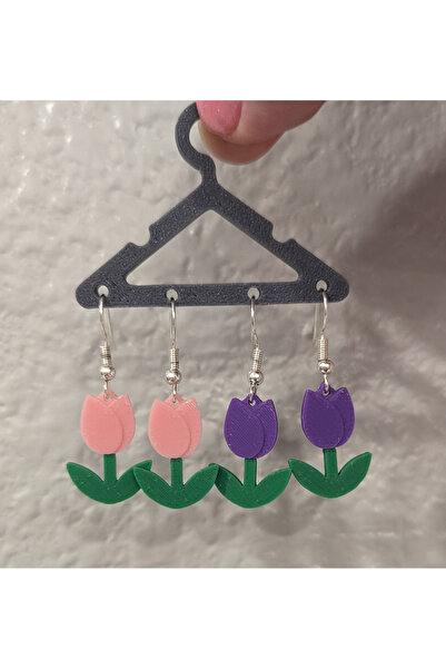 AtikPromosyon3D Rose Patterned Colorful Earrings 3 Colors Together