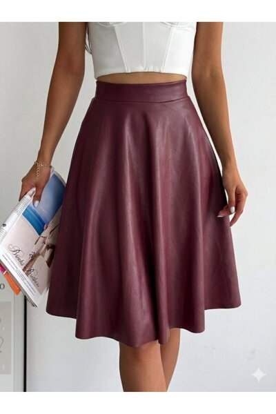 FRESCO SCARFS Women's High Waist Leather Flared Skirt