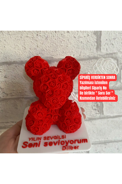 Kişiye Özel Yılın Sevgilisine Gül Desenli Ayı Plaketi