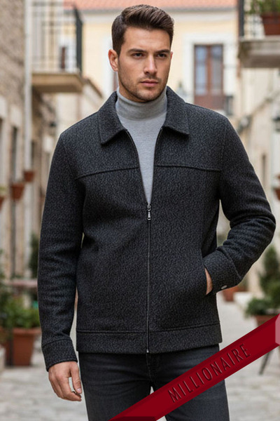 Millionaire Чоловіча сорочка з м'яким кашеміровим коміром, чорного кольору, з блискавкою, з поліестеру, з ефектом омбре, піджак Old Money, кардиган