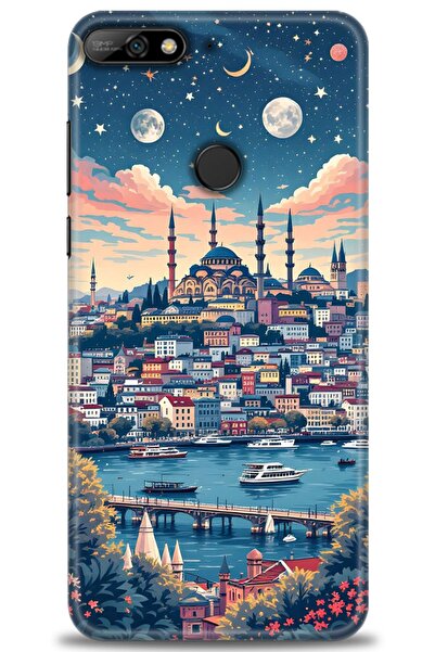 Rulet Aksesuar غطاء متوافق مع هاتف هواوي Y7 2018 HD مطبوع - غطاء سيليكون مصمم...