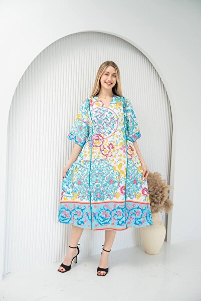 AFandina Midi jalabiya with a modern floral pattern SM-22