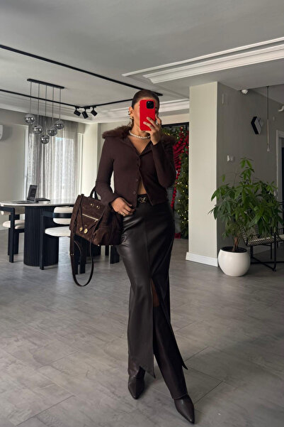 Sorridi Suni Deri Yırtmaçlı Kalem Etek