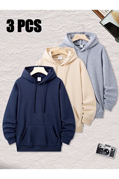 rocassi 3-Lü Kapüşonlu Ünisex Oversize Sweatshirt