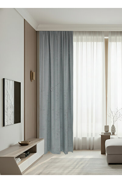 cheap's home Antique Textured Marble Pattern Modern Background Curtain - No Pleats, Extra Foam, Straight Installation (Ice)