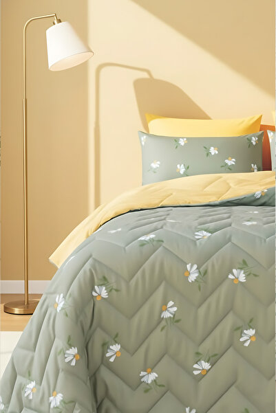 Rivaİstanbul Green Daisy Quilted Double Cotton Pique & Bedspread