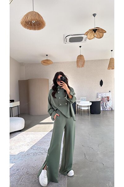 Buket Teke Khaki Snap Detailed Modal Suit