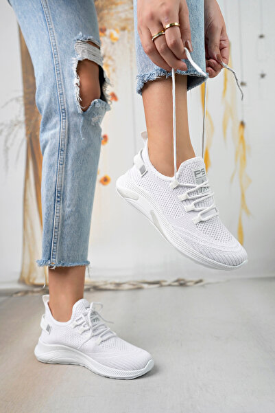 l lugshoes ayakkabı Beyaz Unisex Triko Sneaker Rahat Hava Alabilen Kokusuz Sp...