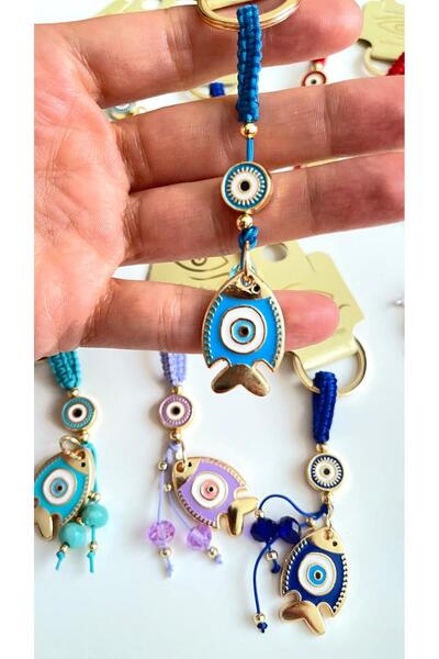 Cassime Blue Fish Gold Plated Evil Eye Keychain