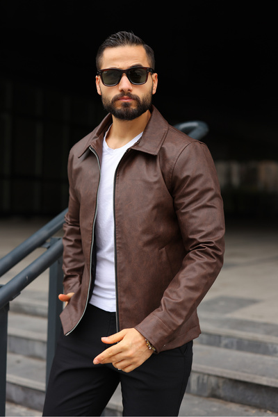 BASEL.CO Vintage Effect Leather Double Zipper Iconic Design Leather Jacket