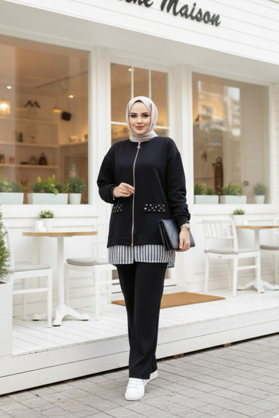 Cocomelon Kadın Fermuarlı Rahat Kalıp Uzun Tunik Takım – Günlük Şık Tesettür ...