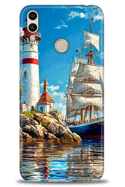 Rulet Aksesuar غطاء متوافق مع هاتف هواوي هونر 8C HD مطبوع + واقي شاشة سيراميك...