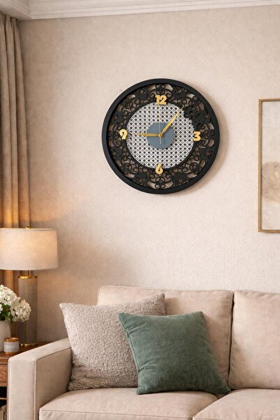 Nera Tasarım Hazeran Patterned Round Black-White Wall Clock 40X40 cm |   Deco...